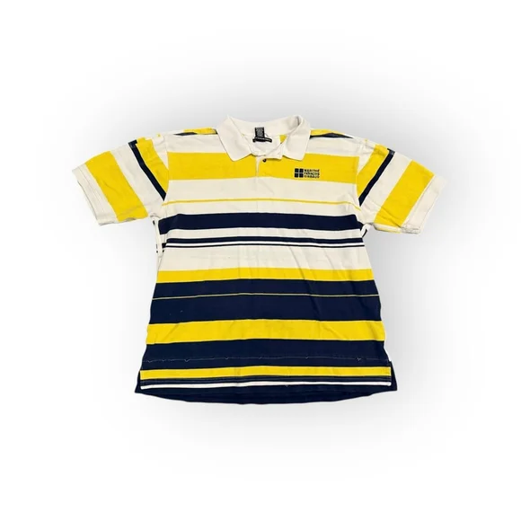 Vintage Marithé François Girbaud Men’s Polo Yellow/Navy/White Striped Sz XXL​ - Picture 2 of 7